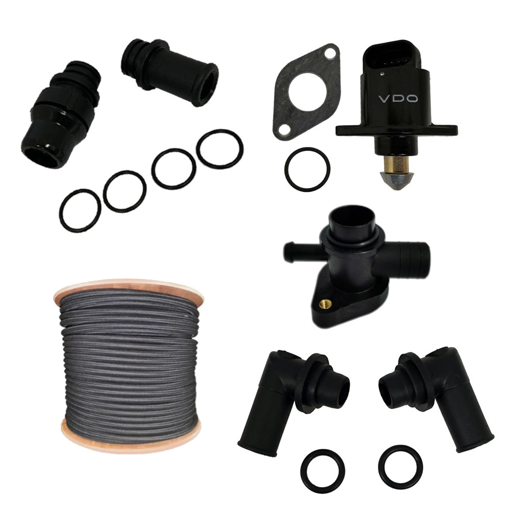 A picture of various LPG Accessories, including Stepper Motors, Water Fittings and Service Line Hoses